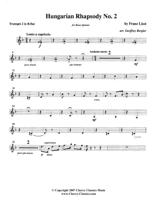 Hungarian Rhapsody No. 2 - Lizst/Bergler - Brass Quintet - Score/Parts