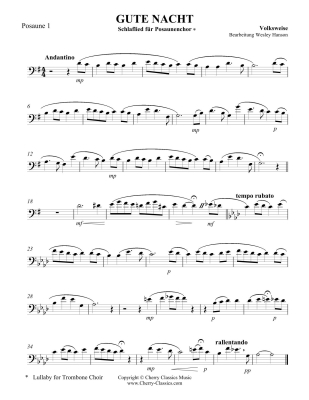 Gute Nacht (Traditional German Lullaby) - Hanson - Trombone Choir - Score/Parts