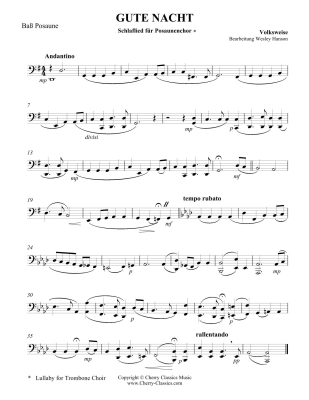 Gute Nacht (Traditional German Lullaby) - Hanson - Trombone Choir - Score/Parts