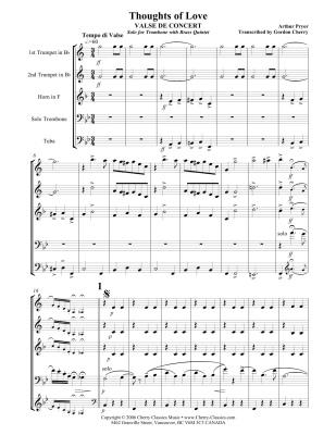 Thoughts of Love - Pryor/Cherry - Brass Quintet (Trombone Solo) - Score and Parts