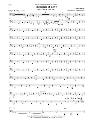 Thoughts of Love - Pryor/Cherry - Brass Quintet (Trombone Solo) - Score and Parts
