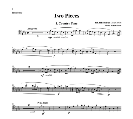 Two Pieces - Bax/Sauer - Trombone/Piano - Sheet Music