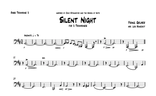 Silent Night - Gruber/Benedict - 8 Trombones - Score/Parts