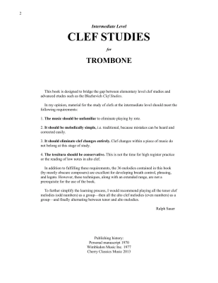 Clef Studies (Intermediate Level) - Sauer - Trombone - Book