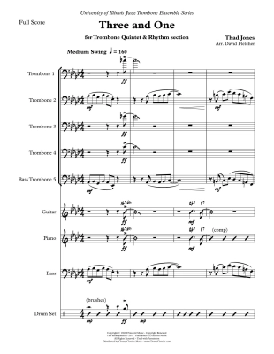 Three and One - Jones/Fletcher - Trombone Quintet/Rhythm Section - Score/Parts