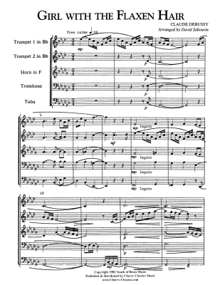 The Girl With The Flaxen Hair - Debussy/Sabourin - Brass Quintet - Score/Parts