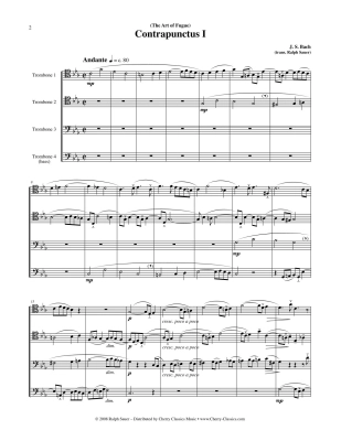 The Art of Fugue BWV 1080, Volume 1 - Bach/Sauer - 4pt Trombone Ensemble - Score/Parts