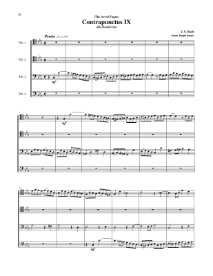 The Art of Fugue BWV 1080, Volume 2 - Bach/Sauer - 4pt Trombone Ensemble - Score/Parts