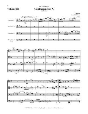 The Art of Fugue BWV 1080, Volume 3 - Bach/Sauer - 4pt Trombone Ensemble - Score/Parts