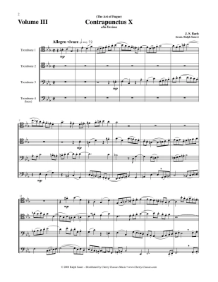 The Art of Fugue BWV 1080, Volume 3 - Bach/Sauer - 4pt Trombone Ensemble - Score/Parts