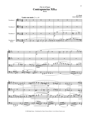 The Art of Fugue BWV 1080, Volume 3 - Bach/Sauer - 4pt Trombone Ensemble - Score/Parts