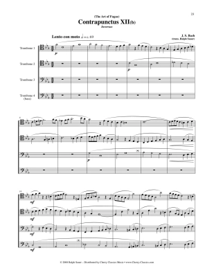 The Art of Fugue BWV 1080, Volume 3 - Bach/Sauer - 4pt Trombone Ensemble - Score/Parts