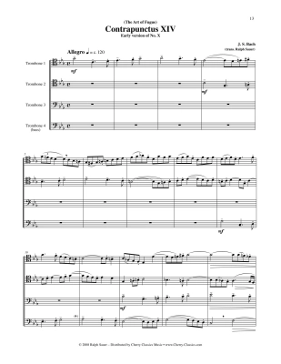 The Art of Fugue BWV 1080, Volume 4 - Bach/Sauer - 4pt Trombone Ensemble - Score/Parts