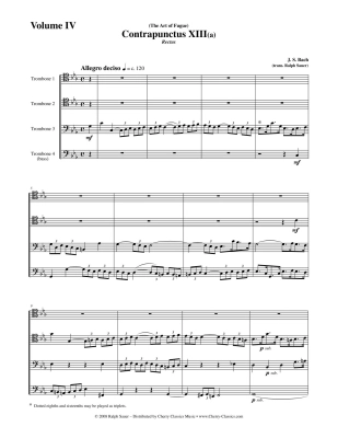 The Art of Fugue BWV 1080, Volume 4 - Bach/Sauer - 4pt Trombone Ensemble - Score/Parts