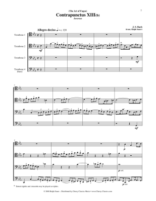 The Art of Fugue BWV 1080, Volume 4 - Bach/Sauer - 4pt Trombone Ensemble - Score/Parts