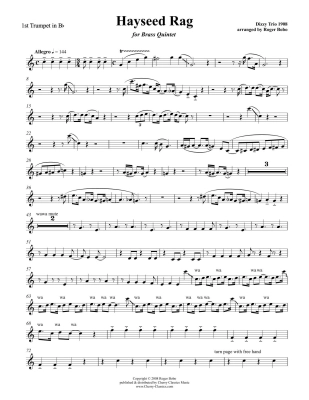 Hayseed Rag - Dizzy Trio, 1908/Bobo - Brass Quintet - Score/Parts