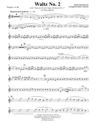 Waltz No. 2 (from \'\'Suite for Variety Stage Orchestra No. 1\'\') - Shostakovich/Aharoni - Brass Quintet - Score/Parts