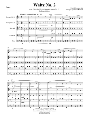 Waltz No. 2 (from \'\'Suite for Variety Stage Orchestra No. 1\'\') - Shostakovich/Aharoni - Brass Quintet - Score/Parts