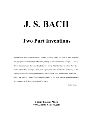 Two Part Inventions, BWV 772-786 - Bach/Sauer - Two Trombones - Book