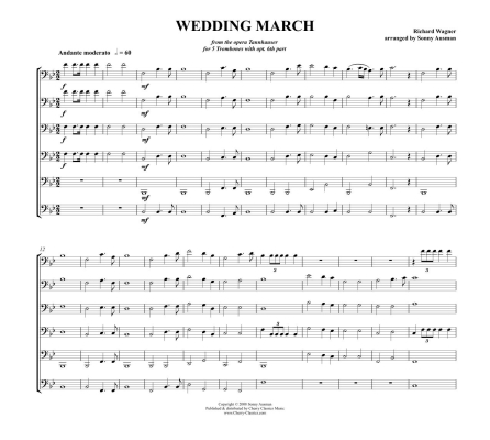 Wedding Marches (from Midsummer Night\'s Dream & Lohengrin) - Mendelssohn/Wagner/Ausman - 5 Trombones (6th Opt.) - Score/Parts