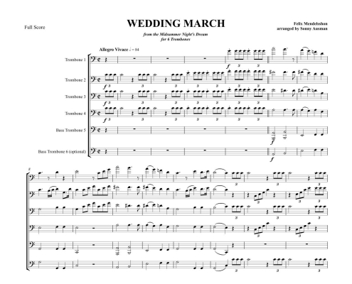 Wedding Marches (from Midsummer Night\'s Dream & Lohengrin) - Mendelssohn/Wagner/Ausman - 5 Trombones (6th Opt.) - Score/Parts