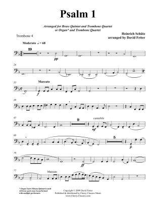 Psalm 1 - Schutz/Fetter - 4 Pt Trombone Ensemble & Organ or Brass Quintet - Score/Parts