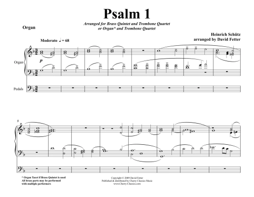 Psalm 1 - Schutz/Fetter - 4 Pt Trombone Ensemble & Organ or Brass Quintet - Score/Parts