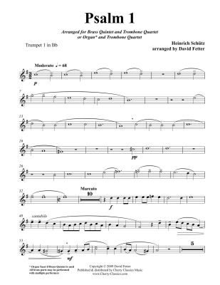 Psalm 1 - Schutz/Fetter - 4 Pt Trombone Ensemble & Organ or Brass Quintet - Score/Parts