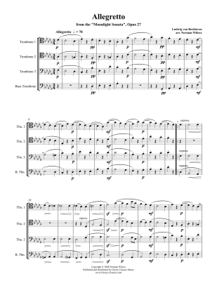 Allegretto (from the \'\'Moonlight Sonata\'\', Opus 27) - Beethoven/Wilcox - Trombone Quartet - Score/Parts