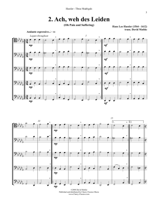 Three Madrigals - Hassler/Mathie - 5 Trombones - Score/Parts