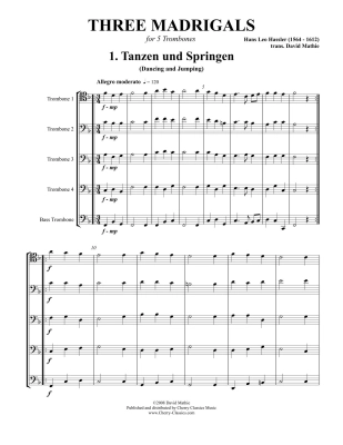 Three Madrigals - Hassler/Mathie - 5 Trombones - Score/Parts