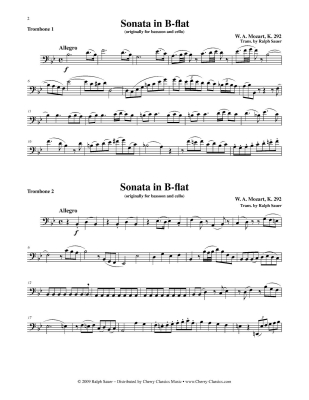 Sonata in B-flat K. 292 - Mozart/Sauer - Two Trombones - Book