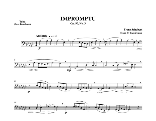 Impromptu Op. 90, No. 3 - Schubert/Sauer - Tuba (or Bass Trombone)/Piano - Book