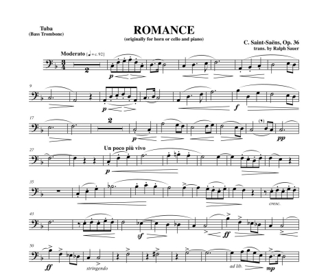 Romance, Op. 36 - Saint-Saens/Sauer - Tuba (or Bass Trombone)/Piano - Book
