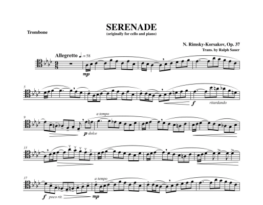 Serenade, Op. 37 - Rimsky-Korsakov/Sauer - Trombone/Piano - Book