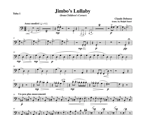 Jimbo\'s Lullaby (from Children\'s Corner) - Debussy/Sauer - Euphonium-Tuba Quartet - Score/Parts