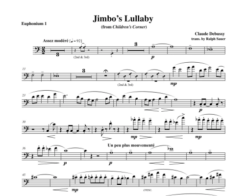 Jimbo\'s Lullaby (from Children\'s Corner) - Debussy/Sauer - Euphonium-Tuba Quartet - Score/Parts