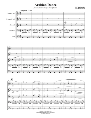 Arabian Dance (from the Nutcracker) - Tchaikovsky/Wall - Brass Quintet - Score/Parts