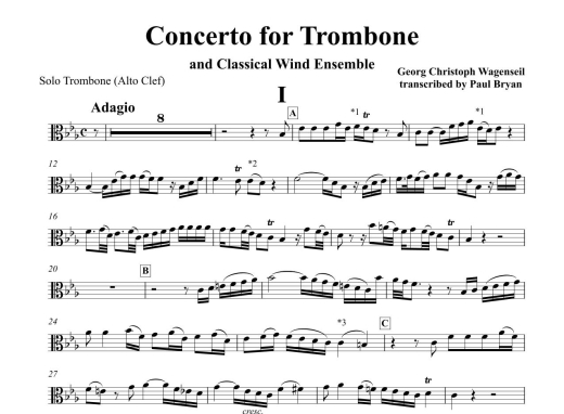 Concerto - Wagenseil/Bryan - Trombone/Classical Wind Ensemble - Score/Parts