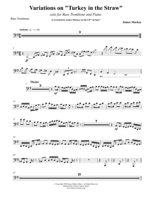 Variations on Turkey in the Straw - Markey - Bass Trombone/Piano - Book