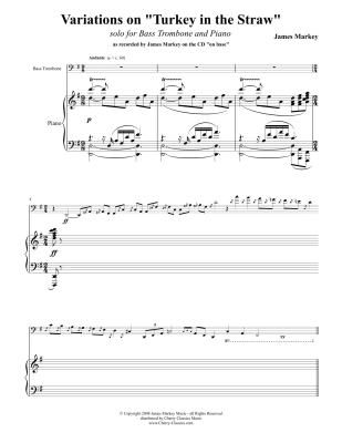 Variations on Turkey in the Straw - Markey - Bass Trombone/Piano - Book