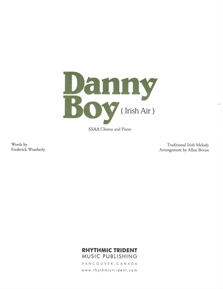 Danny Boy - Irish/Weatherly/Bevan - SSAA