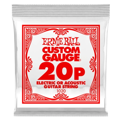 Ernie Ball - Single Plain Steel Electric or Acoustic Guitar String - .020