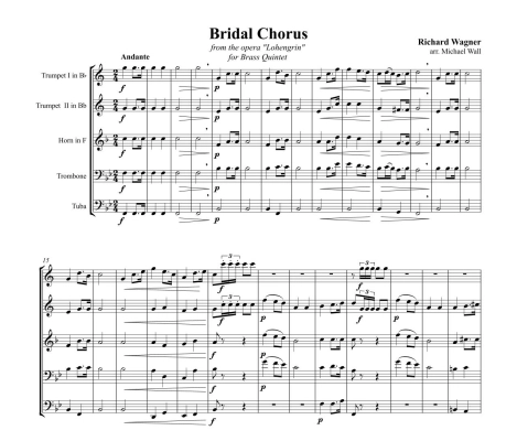 Bridal Chorus (from the Opera \'\'Lohengrin\'\') - Wagner/Wall - Brass Quintet - Score/Parts