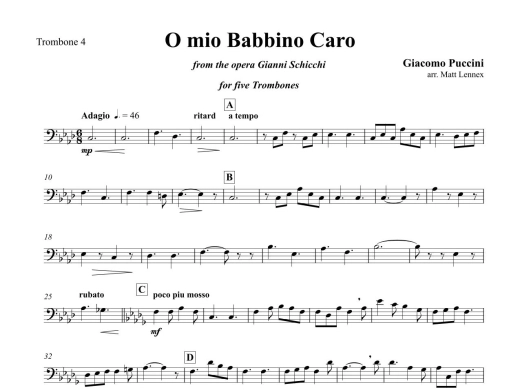 O mio Babbino Caro (from the Opera Gianni Schicchi) - Puccini/Lennex - Five Trombones - Score/Parts