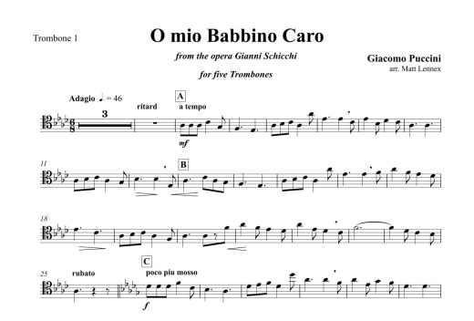 O mio Babbino Caro (from the Opera Gianni Schicchi) - Puccini/Lennex - Five Trombones - Score/Parts