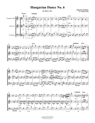 Hungarian Dance No. 6 - Brahms/Wall - Brass Trio - Score/Parts