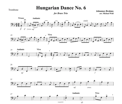 Hungarian Dance No. 6 - Brahms/Wall - Brass Trio - Score/Parts