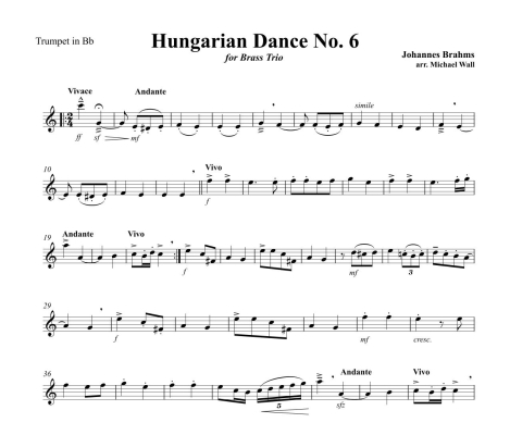 Hungarian Dance No. 6 - Brahms/Wall - Brass Trio - Score/Parts
