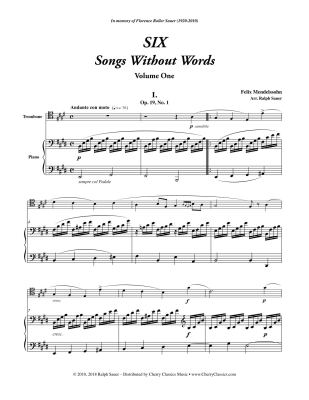 Songs Without Words, Volume 1 - Mendelssohn/Sauer - Trombone/Piano - Book